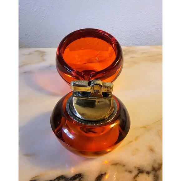 Viking Persimmon Orb Ashtray with Lighter Wow Free Domestic Shipping - Picture 5 of 5